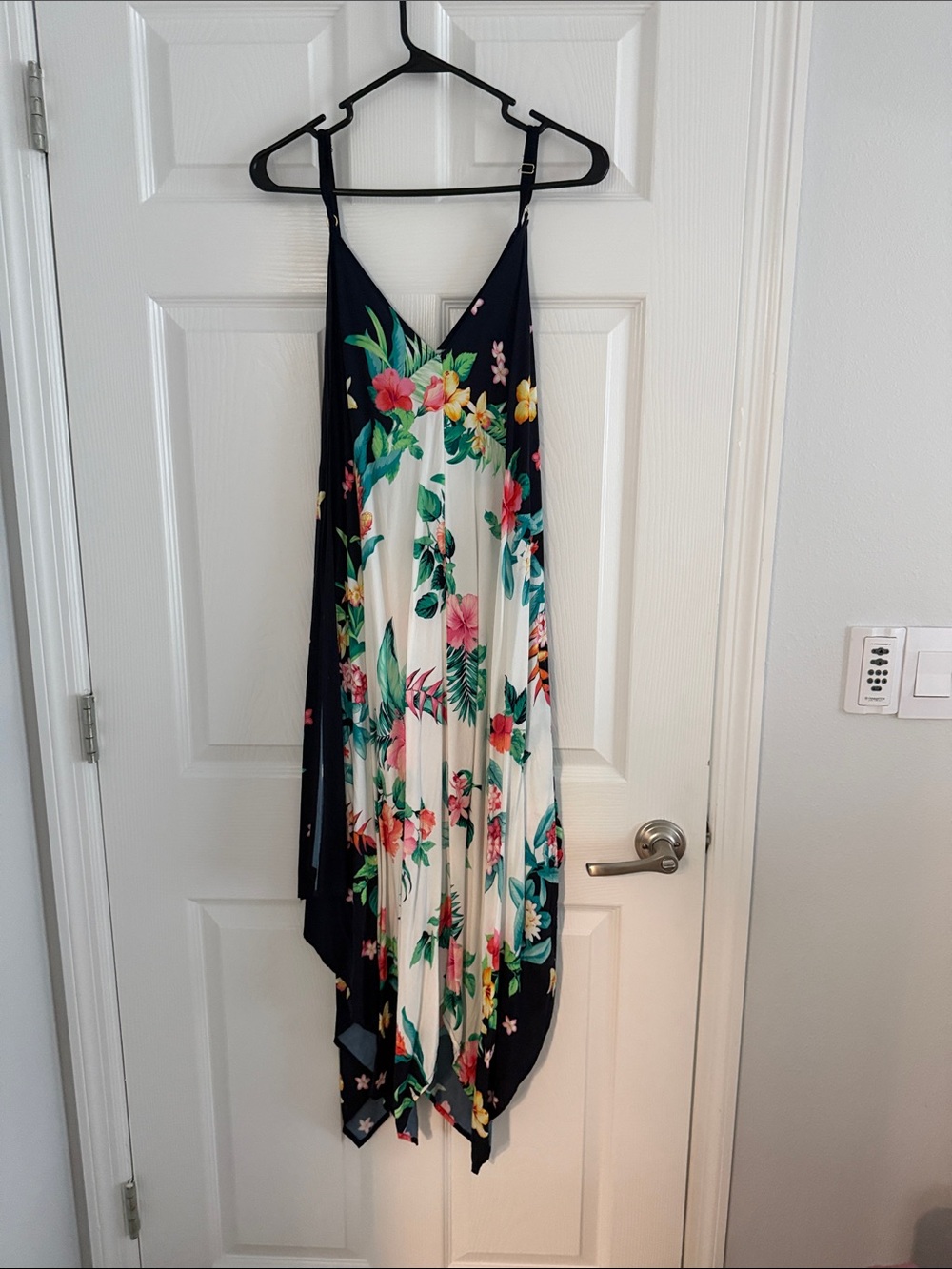 Tommy Bahama Navy and White Tropical Floral Asymmetrical Maxi Dress